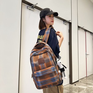 Japanese Style Plaid <b>Backpack</b> For School Students Unisex Multiple Pockets Waterproof Wear Resistant Spine Protecting Summer 2024 - Product Image 1