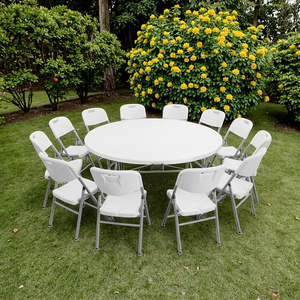 Bàn Gấp Dã Ngoại Ngoài Trời 4ft 6ft 8ft Giá Rẻ Kèm Chân Gấp Bằng Kim Loại Bàn Gấp Tròn Bằng Nhựa Di Động Và Ghế THẬM CHÍ - Product Image 1