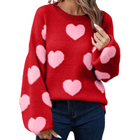 Pulls à col rond en tricot à motif jacquard en forme de cœur pour femmes, support ODM/OEM, pulls thermiques d'hiver personnalisés pour femmes