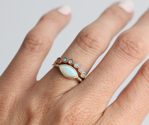 Minimalist 10K Solid Gold Wedding Synthetic Fire Opal Ring <strong>Solitaire</strong> Ring <strong>Summer</strong> Jewelry for Women - Product Image 3
