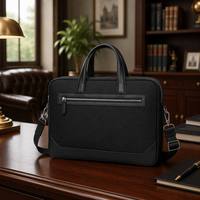 Maletín de Negocios de Gran Capacidad, Impermeable, de Nailon y Cuero Genuino, con Doble Compartimento, para Hombre, para Viajes y Portátil