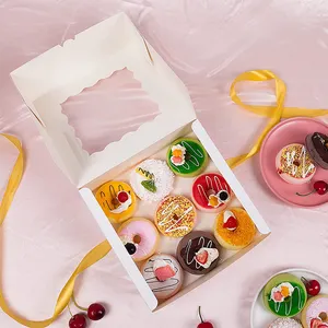 Recyclable paper baking box with PVC window, natural disposable biscuit box for cake, sushi,salad and light food