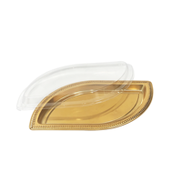 Boîtes à pâtisserie dorées de luxe, vente en gros d'usine, fournitures pour le Ramadan, boîte d'emballage en plastique en forme de feuille pour les sucreries arabes avec couvercle transparent