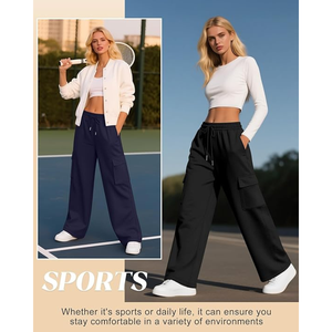 Pantalon cargo ample pour femme |   Pantalon streetwear taille haute avec cordon de serrage et poches utilitaires - Product Image 4