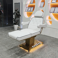 Cama de Masaje de Lujo con Base de Acero Inoxidable Dorado, Control por Pedal, Moderna, 3 Motores, Eléctrica, Extensible, para Spa Facial, con Luces
