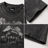Produsen ODM TaiDe Kaos Crop Katun 280GSM Acid Wash dengan Cetakan Grafis Pemandangan Malam After Hours, Label Pribadi Streetwear Pria