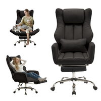 Fauteuil de Direction en Cuir Grand Format avec Roulettes, Accoudoirs Réversibles et Coussin Lombaire pour la Maison