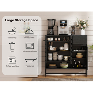 Antique Buffet Cabinet with Storage Black Woven Doors and Arched Design for <b>Kitchen</b> & Living Room - Product Image 4