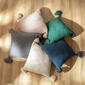 Pillow Cover Chenille Handmade Cute Tassel Sofa <strong>Cushion</strong> Cover Solid Green Navy <strong>Beige</strong> Nordic Home Decor Pillow Cover - Product Image 1
