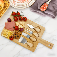 Elegante multifunctionele bamboe snijplank, grote bamboe charcuterieplank cadeauset met kaasmesset en serveerschaal