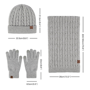 <span class=keywords><strong>Ensemble</strong></span> <span class=keywords><strong>bonnet</strong></span>, écharpe et gants en laine tricotée à rayures carrées avec logo personnalisé, pour homme et <span class=keywords><strong>femme</strong></span>, chaud et doux en alpaga, extensible, 3 pièces - Product Image 2