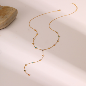 Collar de acero inoxidable con circonitas y flecos largos, estilo europeo y americano, con cadena en forma de Y, adecuado para todas las ocasiones. - Product Image 4