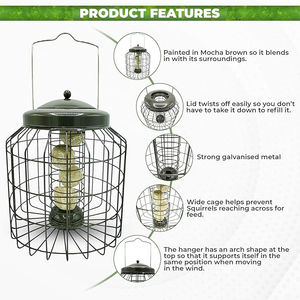 Petdom Suet Fat Ball Feeder Mangeoire à oiseaux résistante aux écureuils de grande taille pour jardin extérieur Cage en métal galvanisé solide - Product Image 3