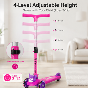 Patinete Plegable para Niños con Ruedas de PU con Luces, Altura Ajustable en 4 Niveles, Patinete de 3 Ruedas para Niños y Niñas de 3 a 12 Años - Product Image 3