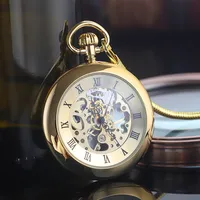 Montres de poche mécaniques steampunk vintage unisexes en or et argent, avec chaîne de collier pendentif, cadeau pour femmes et hommes