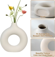 Vase unique en style nordique, vase minimaliste en forme de cercle, lot de 2, vase à fleurs en céramique blanche en porcelaine pour la décoration de la maison, de la chambre à coucher, de la table