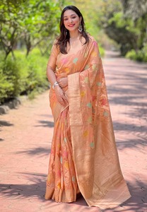 Sarees en organza à prix d'usine avec blouse assortie, saree de mariage pour occasions spéciales, disponible chez les fournisseurs en gros - Product Image 3