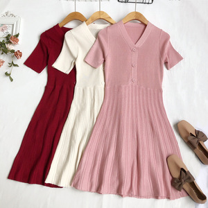 Vestidos <span class=keywords><strong>de</strong></span> punto con cuello en V, vestidos holgados <span class=keywords><strong>de</strong></span> manga corta para mujer, <span class=keywords><strong>vestido</strong></span> midi con volantes - Product Image 4