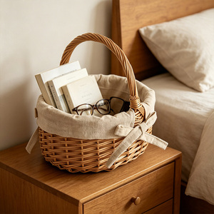 Cesti in <span class=keywords><strong>vimini</strong></span> personalizzati con manici, ideali per picnic e feste, cesti ovali in rattan con rivestimento in tessuto - Product Image 3
