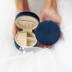 Custom Logo Round Travel <b>Mini</b> Velvet Jewellery <b>Storage</b> Case Jewelry <b>Box</b> Pearl With Zipper Jewelry <b>Storage</b> <b>Box</b> - Product Image 2