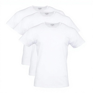 T-shirts pour hommes, vintage, amples, unis, en coton extensible, respirants, col rond, multipack, blancs. - Product Image 1