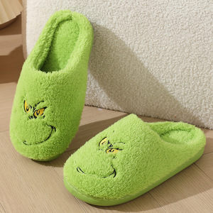 Thick Warm and Soft Grinch Themed Christmas Polyester <b>Slippers</b> Winter Indoor Footwear Factory - Product Image 4