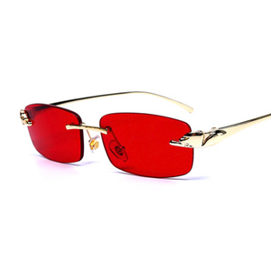 Occhiali da Sole Rettangolari Senza Montatura 2020, Occhiali Retrò, Occhiali da Sole Quadrati Piccoli da Donna, Occhiali Senza Bordi Trasparenti <span class=keywords><strong>Rossi</strong></span> - Product Image 4