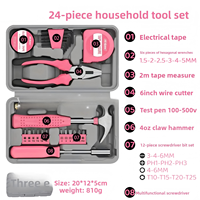 Ensemble d'outils manuels pour le travail du bois, boîte à outils électrique de rangement, combinaison domestique en acier au chrome-vanadium rose