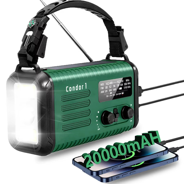 Noodradio 20000mAh Portable Radio AM FM Emergency Hand Crank Solar Powered LED Flashlight Weather Radio Design Power Bank