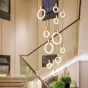 Staircase Decorative Linear Rings Chandelier Glass Crystal Gold <b>Modern</b> Circles <b>Ceiling</b> Pendant <b>Light</b> - Product Image 5