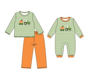 Conjuntos de Ropa para Niños de Boutique Personalizados, Camisa y Pantalones de 2 Piezas con Diseño de Calabaza de Otoño y Espantapájaros para Niño Pequeño, Venta al por Mayor, Conjuntos de Ropa para Bebé y Hermano - Product Image 4