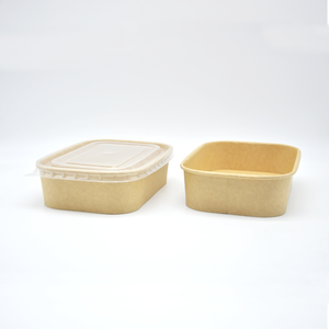 <span class=keywords><strong>Bol</strong></span> à emporter rectangulaire en papier kraft jetable biodégradable, compatible micro-ondes, avec couvercle, pour servir des salades, des nouilles, des aliments - Product Image 1