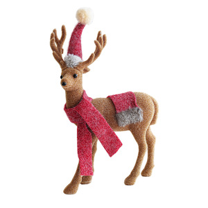 LINGKAI Flocked Christmas <b>Reindeer</b> Figurine With Red Scarf and Santa Hat Tabletop <b>Xmas</b> Deer Statue Home Holiday Desktop Ornament - Product Image 5