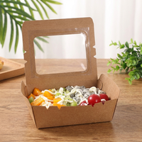 Boîte à emporter en papier jetable bon marché avec fenêtre, emballage alimentaire en gros, boîte à emporter avec logo imprimé