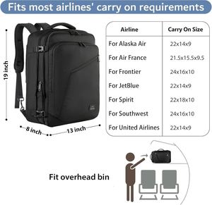 Sac à dos de transport noir personnalisé 40L, extra large, extensible, résistant à l'eau, léger, sac de voyage approuvé pour les week-ends, pour hommes - Product Image 2