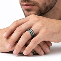 Bague en zirconium noir de 8 mm pour homme, incrustation de météorite et de coquille d'ormeau, ajustement confortable, alliance hypoallergénique, bijoux pour homme
