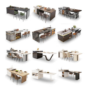 <span class=keywords><strong>Table</strong></span> îlot extensible de luxe en pierre frittée <span class=keywords><strong>avec</strong></span> éclairage LED intégré pour cuisine et meuble de rangement domestique - Product Image 6