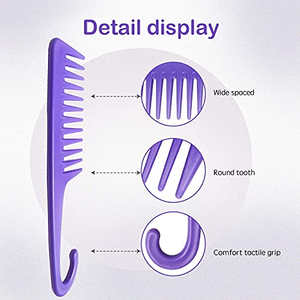 Al por mayor Peine de ducha para el cabello con logotipo personalizado, de dientes anchos, con mango de plástico, para masaje, con diseño curvo y gancho, para uso en salón, en caja, de moda y común - Product Image 2