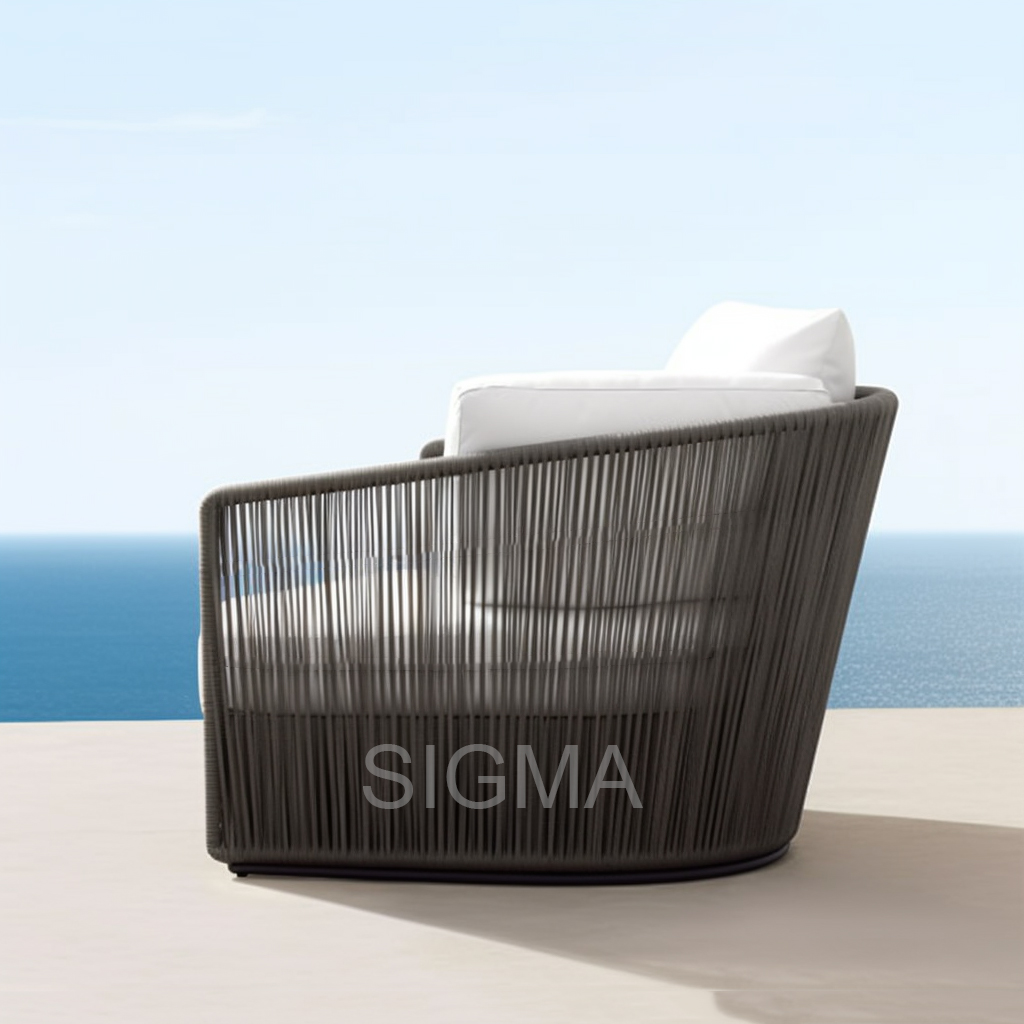 Simple Design Comfortable Garden Sofa Set Outdoor Woven Rope Solid Wood Garden Sofa