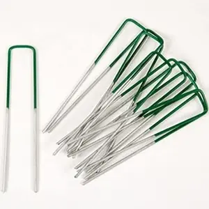 Half Green Grass sod Staples Turf Peg Metal U Pins Artificial Galvanised Weed garden staple