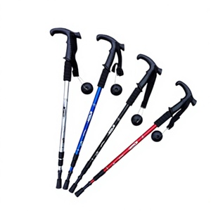 T Handle 3 Section Telescopic Trekking Pole Anti Shock 6061 Aluminum Alloy Internal Locking Hiking <b>Walking</b> <b>Stick</b> - Product Image 1