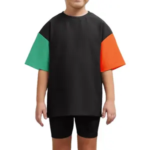 Bé trai quá khổ ngắn thiết lập Thả Vai lỏng phù hợp với T-Shirt Biker quần short giản dị hai mảnh trẻ em trang phục