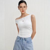 Camisole décontractée pour femme, col froncé à nœud, respirante, écologique, sans manches, coupe ajustée, style Y2K, longueur normale, en coton peigné