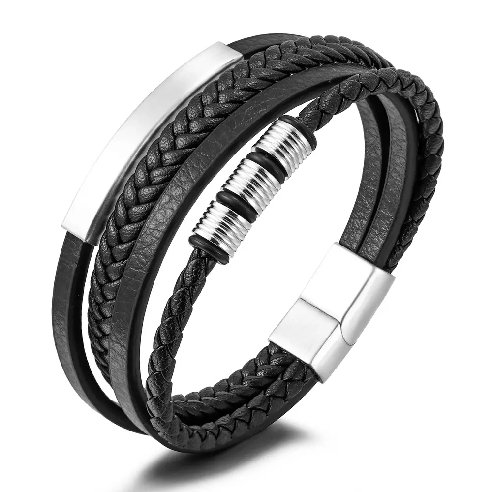 Fashion New Style Hand-woven Multi-layer Combination Accessory Stainless Steel Men's Leather Bracelet