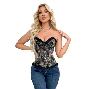 Impression à l'huile Floral Overbust Corset Taille Basques Vintage Shaper Medieval <span class=keywords><strong>Bustier</strong></span> Top Korset - Product Image 1