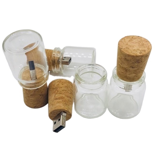 Hot Sale Drift Bottles 32gb Memoria Usb Glass Bottle Wood Cork Flash Drive Gift
