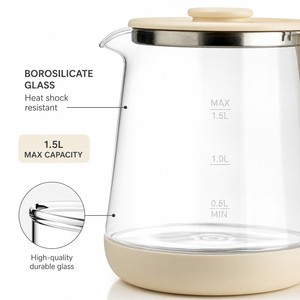 800W Multifunktionaler Gesundheitskochtopf aus Borosilikatglas für Tee, Kaffee, Kräuter, Suppe, Blütenbrühe, Brei und Babynahrung - Product Image 5