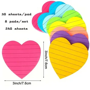8 Colors Customised Sticky Notes Love Heart Horizontal Line Fluorescent Color Cute Creative Stationary Sticky Note
