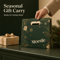 Sac cadeau de Noël vert pin profond, sac de courses en papier avec poignée ovale découpée, imprimé doré de Noël pour vêtements et chaussures, vente en gros
