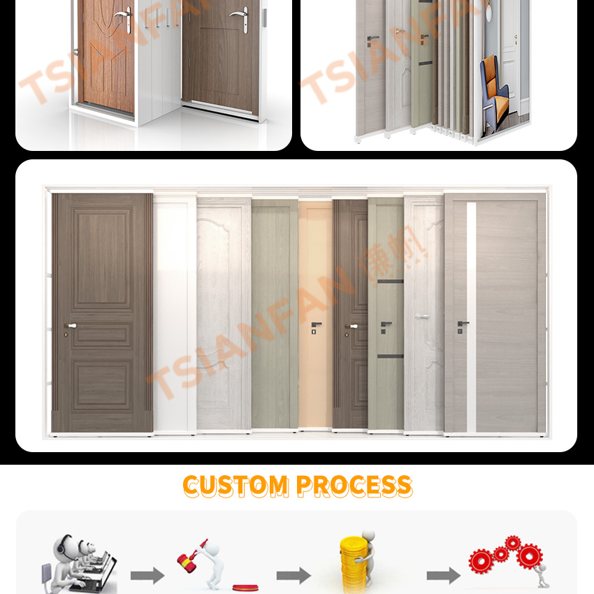 Tsianfan Modern Type Push Pull Wooden Door Rack Slider Metal Interior Wood Doors Frames Showroom Sliding Display Stand For Door